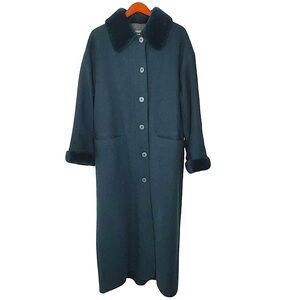 VTG HILARY RADLEY Long Wool Coat Faux Fur Trim with Detached Liner Women's 8